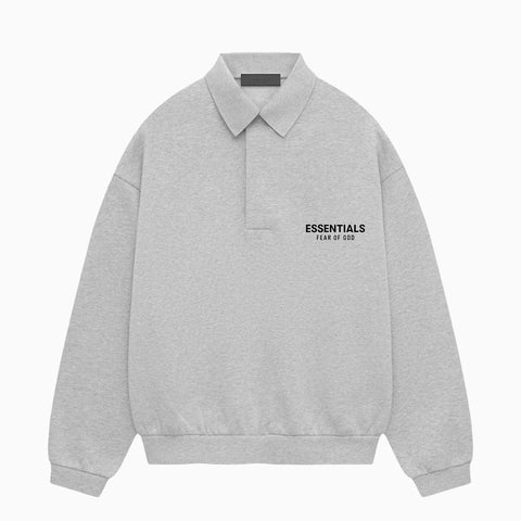 Fear of God Essentials Fleece Pique Long Sleeve Polo Light Heather Grey