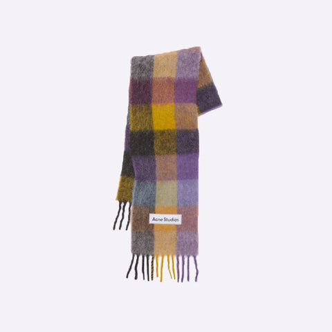 Acne Studios Mohair Checked Scarf Grey / Yellow / Purple