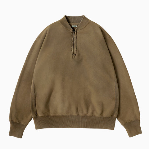 A.PRESSE Vintage Half Zip Rib Collar Sweatshirt Mocha