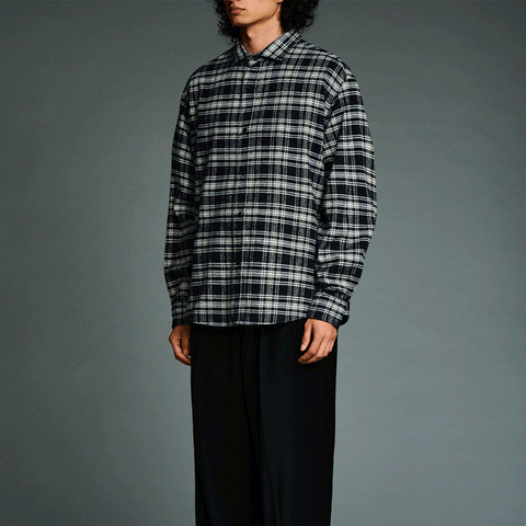 A.PRESSE Vintage Cotton Silk Nep Twill Check Shirts Navy
