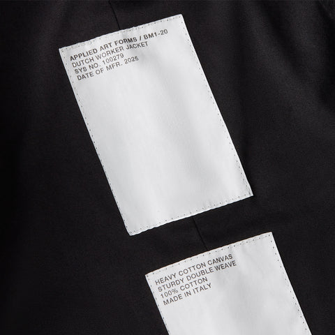 Applied Art Forms BM1-20 Dutch Worker Jacket Black