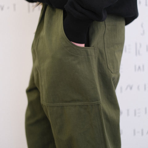 Comme des Garçons HOMME Elasticated Waist Herringbone Trousers Khaki