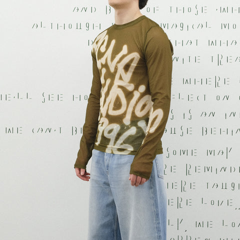 Acne Studios Long Sleeved T-Shirt Sprayed Logo Dark Khaki Green