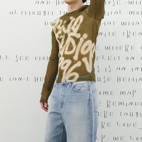 Acne Studios Long Sleeved T-Shirt Sprayed Logo Dark Khaki Green