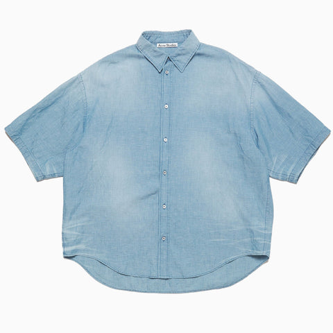Acne Studios Button-Up Shirt Logo Stamp Mid blue