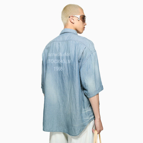 Acne Studios Button-Up Shirt Logo Stamp Mid blue