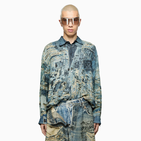 Acne Studios Printed Button-Up Shirt Denim Blue