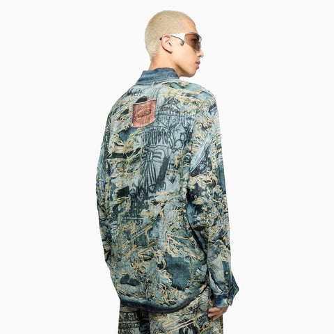 Acne Studios Printed Button-Up Shirt Denim Blue