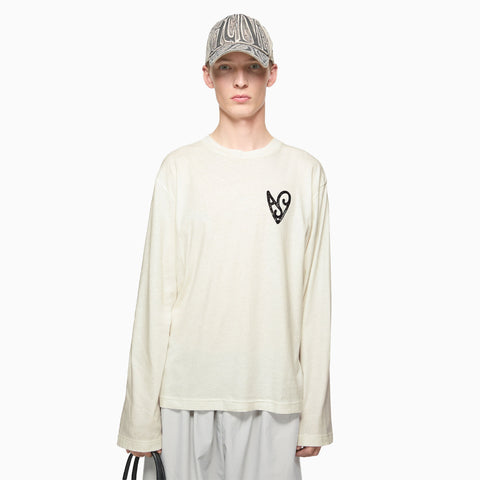 Acne Studios Long Sleeve Logo T-Shirt Relaxed Fit Optic White