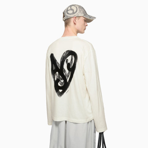 Acne Studios Long Sleeve Logo T-Shirt Relaxed Fit Optic White