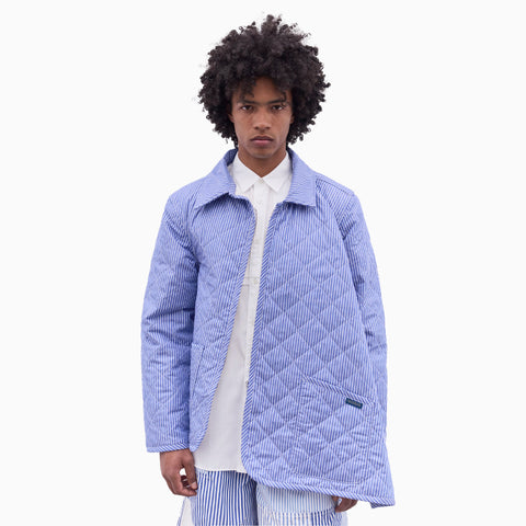 Comme des Garçons SHIRT x Lavenham Asymmetric Quilted Striped Jacket Blue