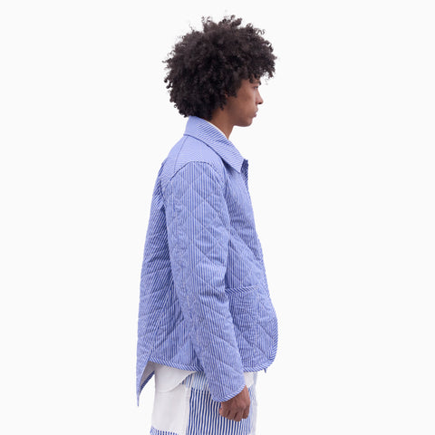 Comme des Garçons SHIRT x Lavenham Asymmetric Quilted Striped Jacket Blue