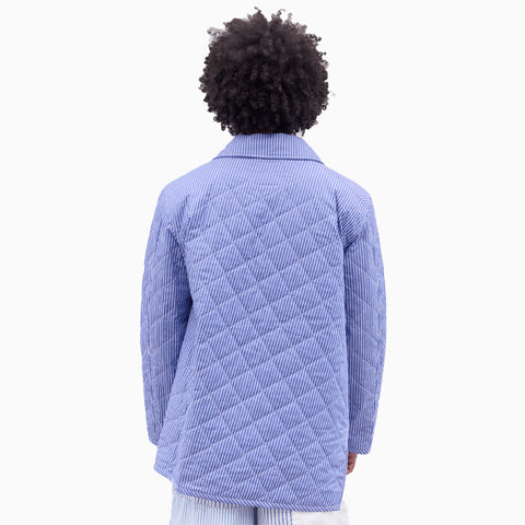 Comme des Garçons SHIRT x Lavenham Asymmetric Quilted Striped Jacket Blue