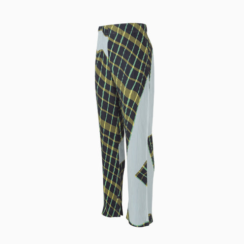 Homme Plissé Issey Miyake Windswept Plaid Trousers Blue Gray