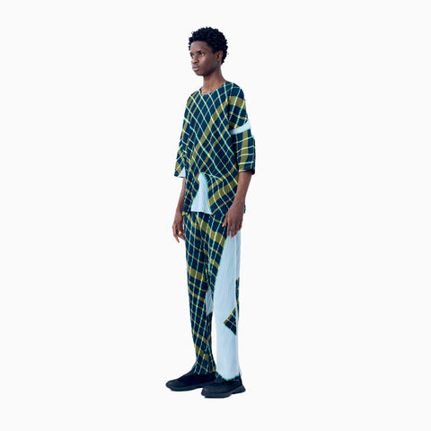Homme Plissé Issey Miyake Windswept Plaid Top Blue Gray