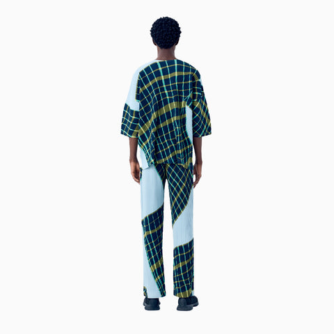 Homme Plissé Issey Miyake Windswept Plaid Top Blue Gray