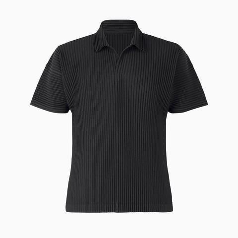 Homme Plissé Issey Miyake Basic Pleated Polo T-Shirt Black
