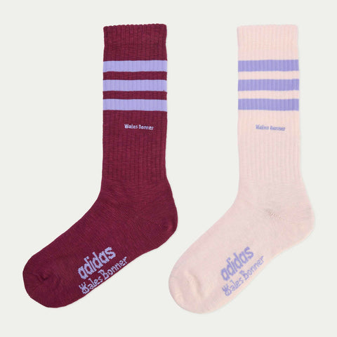 adidas Originals x Wales Bonner 3-Stripes Socks Maroon / Wonder Quartz
