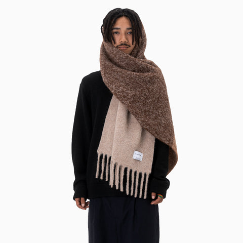 The Inoue Brothers Double Faced Woolly Scarf Block Dark Brown
