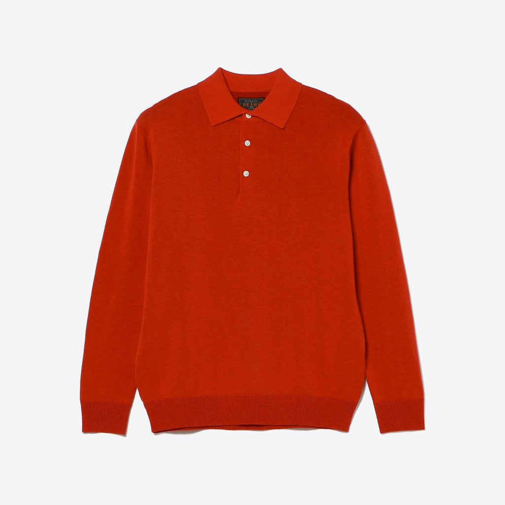 Beams Plus 12 Gauge Knit Polo Shirt Red