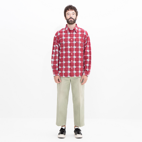 Visvim Pioneer Khadi Check L/S Shirt Red