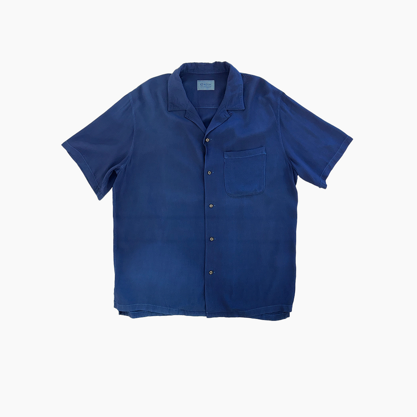 Kuon S/S Open Collar Shirt - Aizome Navy