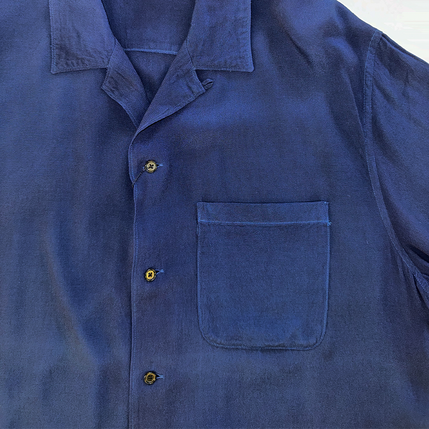 Kuon S/S Open Collar Shirt - Aizome Navy