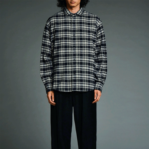 A.PRESSE Vintage Cotton Silk Nep Twill Check Shirts Navy
