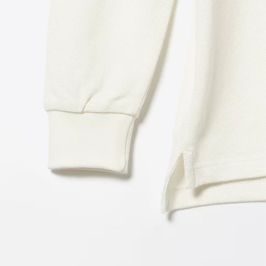 Beams Plus Pique Panel Stripe Long Sleeve Polo White