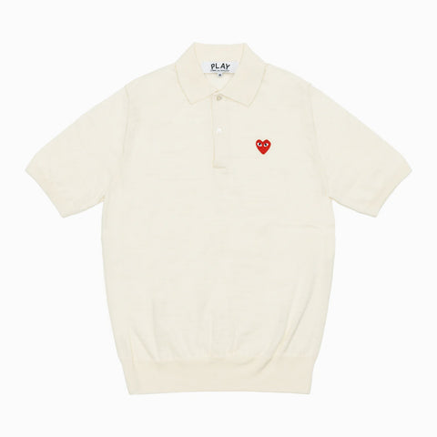 Comme des Garçons PLAY Wool Knit Polo T-Shirt Off White