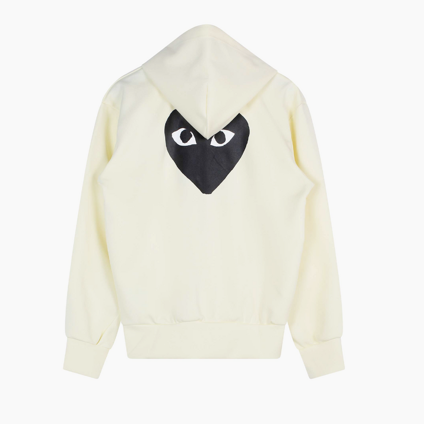 Comme des Garçons Play Black Heart Logo Zipper Hoodie Ivory