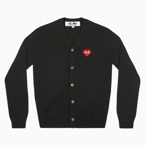 Comme des Garcons Play x the Artist Invader Multicolor Red Heart Pinstriped Shirt Black