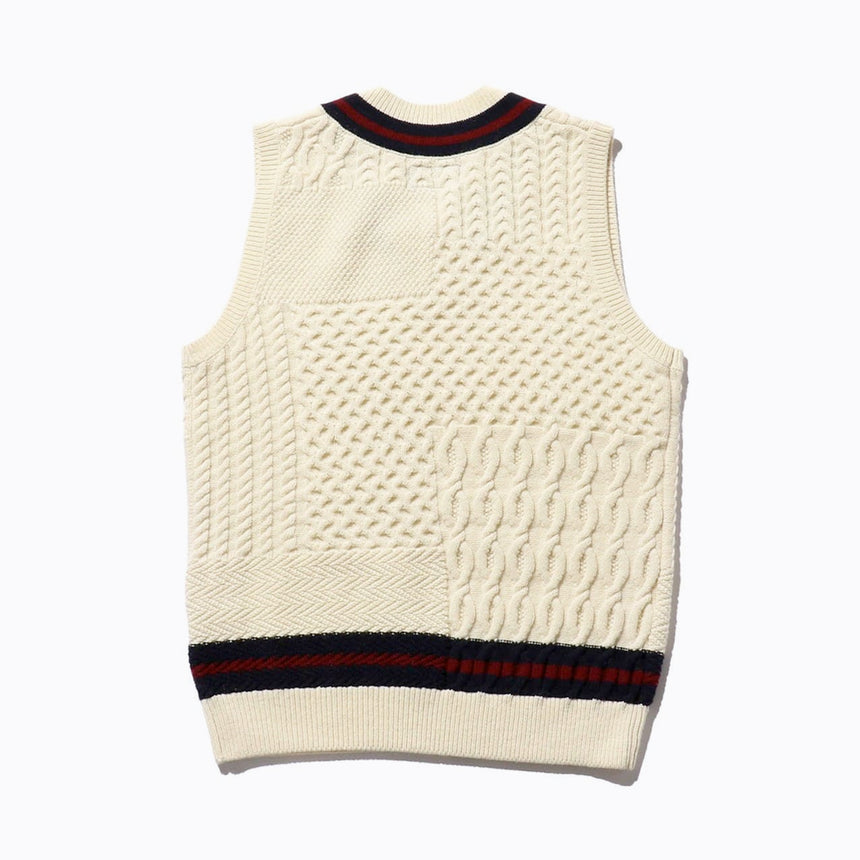 Beams Plus Patchwork-Like Cricket Vest Off White