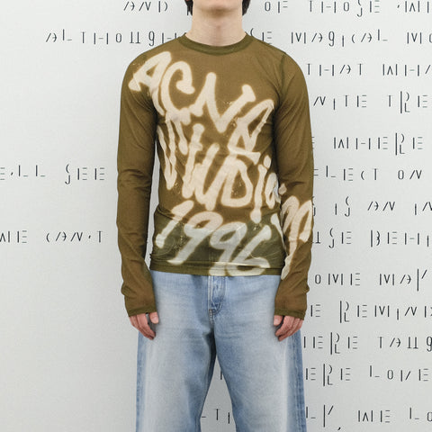 Acne Studios Long Sleeved T-Shirt Sprayed Logo Dark Khaki Green