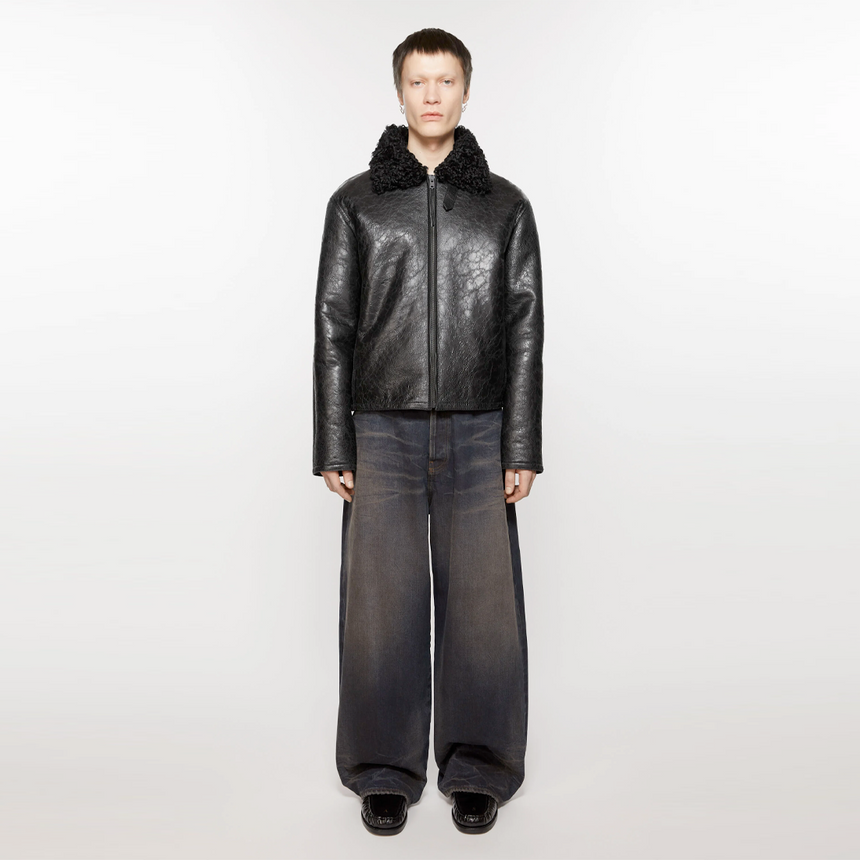 Acne Studios Leather Shearling Jacket Black