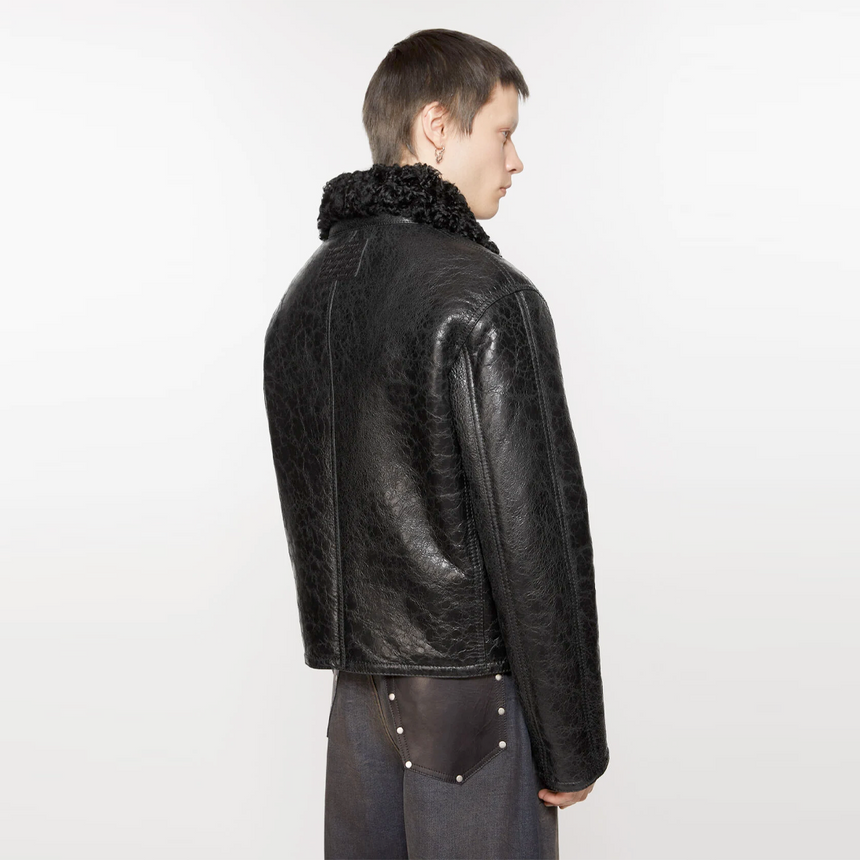 Acne Studios Leather Shearling Jacket Black