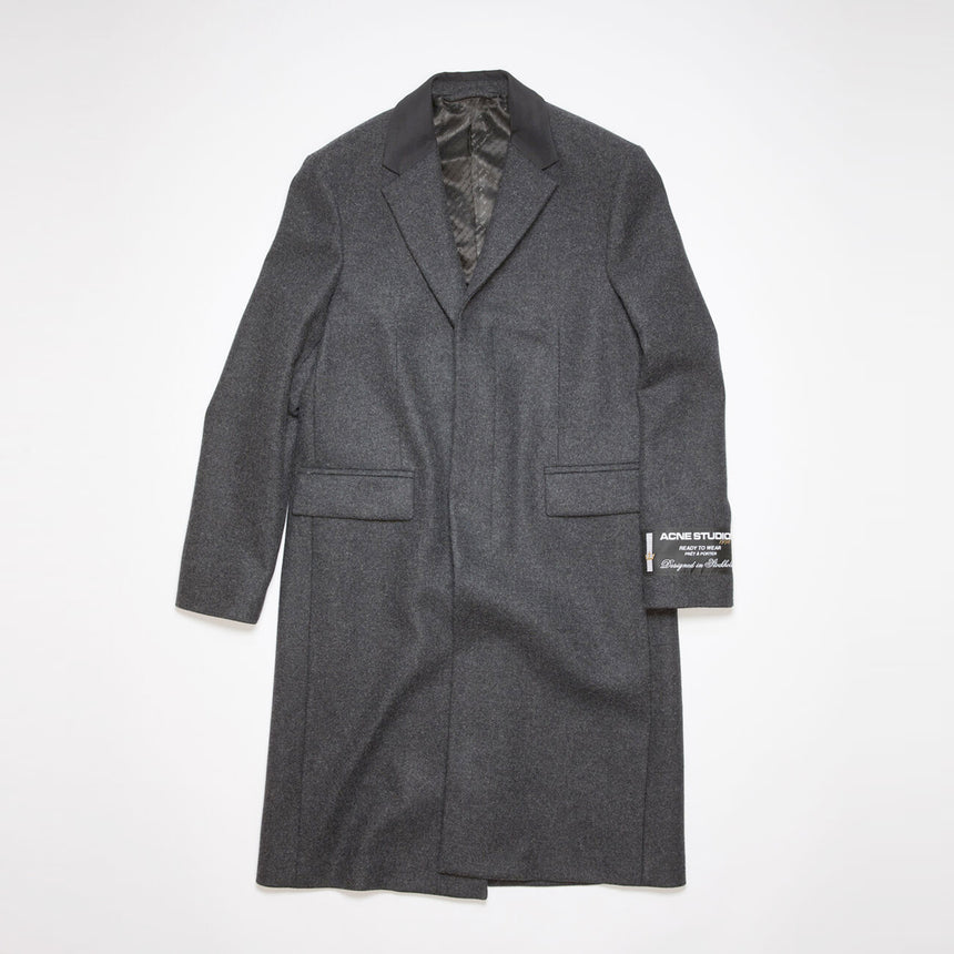 Acne Studios Single-Breasted Wool Blend Coat Dark Grey Melange