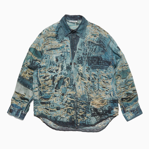 Acne Studios Printed Button-Up Shirt Denim Blue