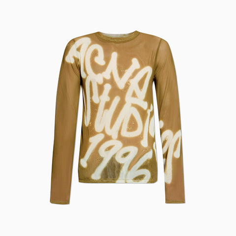 Acne Studios Long Sleeved T-Shirt Sprayed Logo Dark Khaki Green