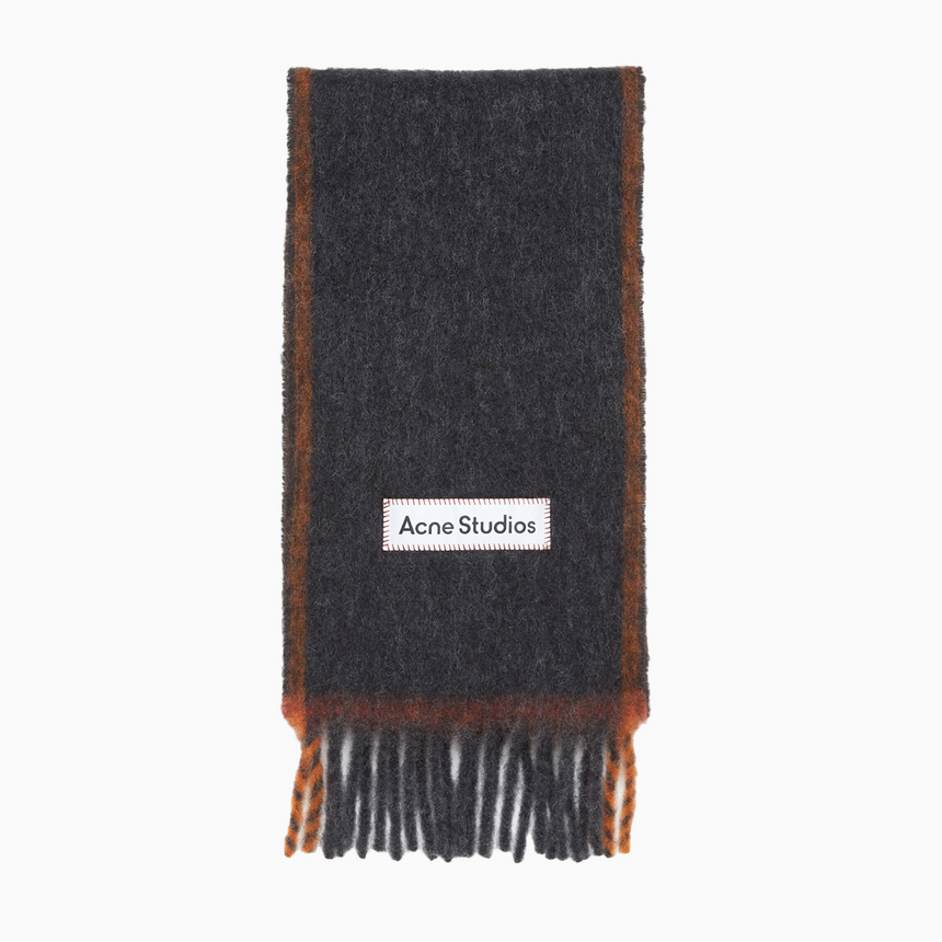 Acne Studios Mohair Checked Scarf Chestnut Brown / Yellow / Green