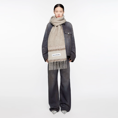 Acne Studios Fringed Logo Brown / Beige