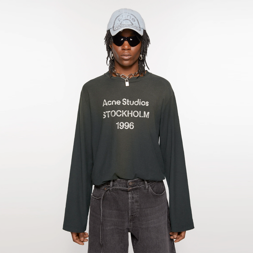 Acne Studios Logo T-Shirt Longsleeve Relaxed Faded Black