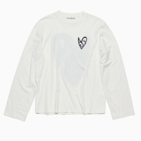 Acne Studios Long Sleeve Logo T-Shirt Relaxed Fit Optic White