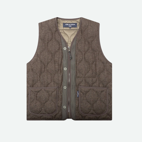 Comme des Garçons HOMME Wool Herringbone Quilted Vest Khaki