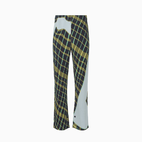 Homme Plissé Issey Miyake Windswept Plaid Trousers Blue Gray