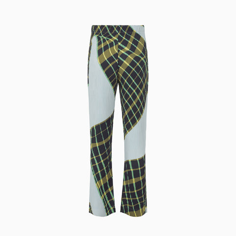 Homme Plissé Issey Miyake Windswept Plaid Trousers Blue Gray