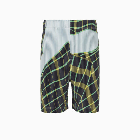 Homme Plissé Issey Miyake Windswept Plaid Shorts Blue Gray