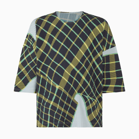 Homme Plissé Issey Miyake Windswept Plaid Top Blue Gray