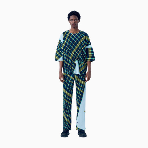 Homme Plissé Issey Miyake Windswept Plaid Top Blue Gray