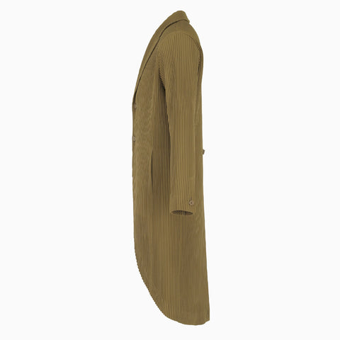 Homme Plissé Issey Miyake Tuxedo Pleats Tailcoat Jacket Khaki
